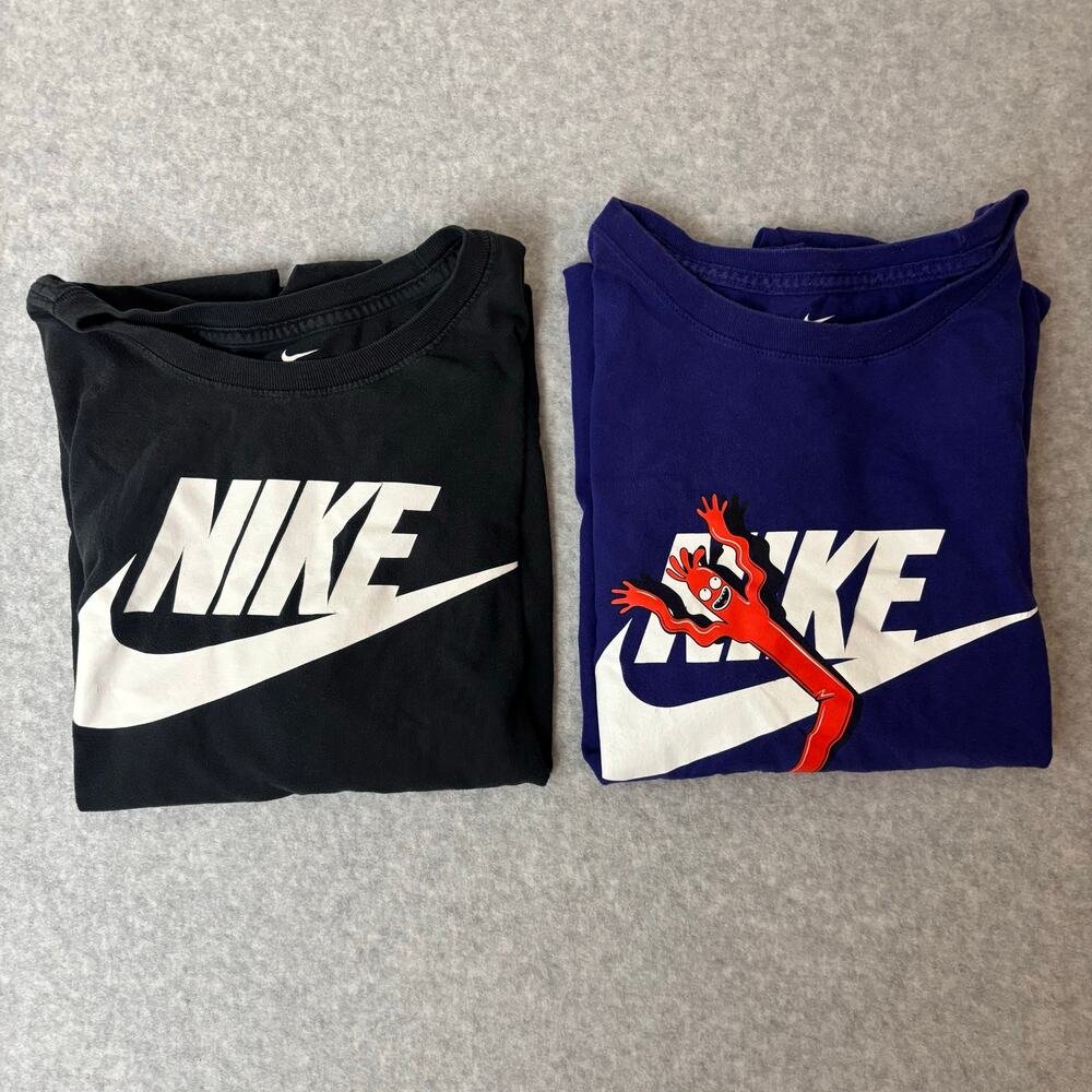 TWO Nike Men's Black and Violet Graphic Logo T-Shirts Bundle - Size L